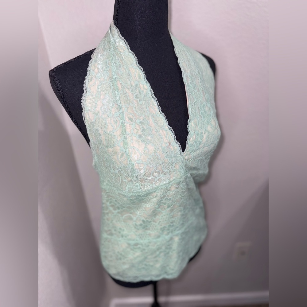 NY&Co Lace Halter Top Mint Y2K Coquette Balletcore Fairy Grunge- Medium - Picture 4 of 11
